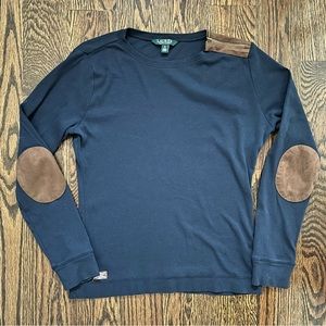 Ralph Lauren Top Womens Elbow Patch Zip Shoulder Brown Faux Suede Shirt Blouse M